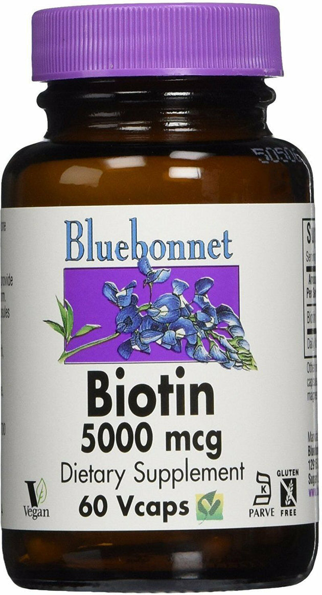 Biotin, 5000 mcg, 60 Vcaps , Brand_Bluebonnet Flavor_Unflavored Potency_5000 mcg Size_60 Caps