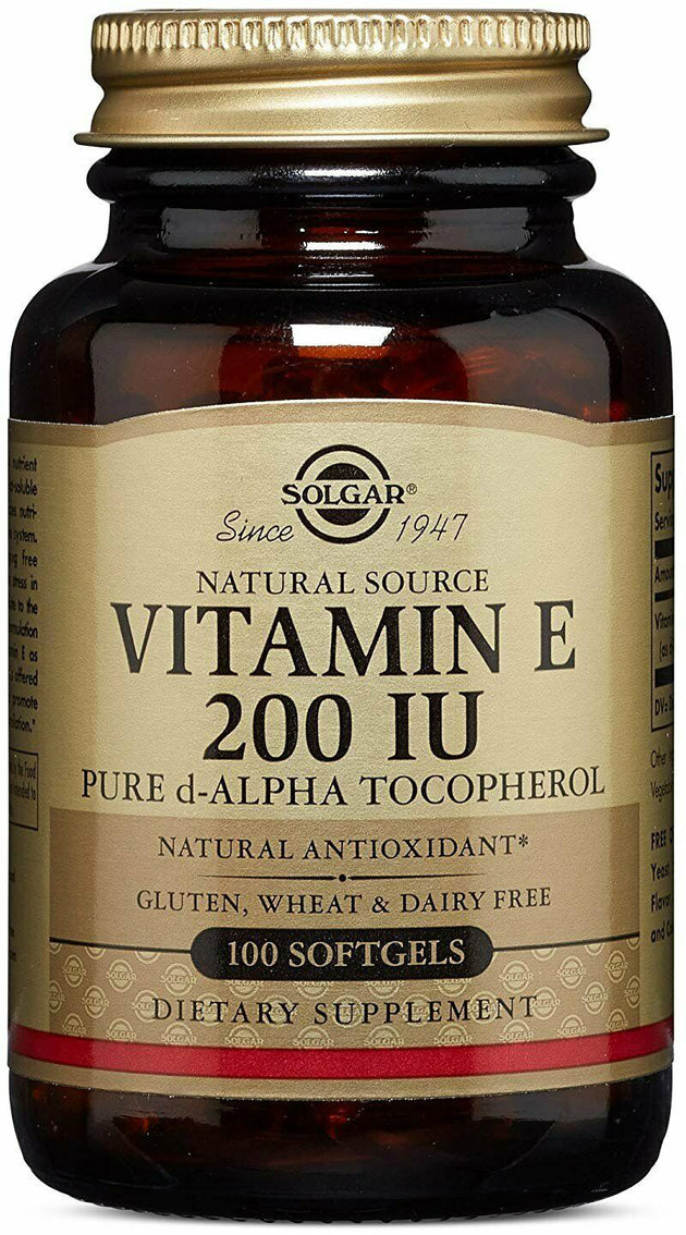 Vitamin E Alpha Tocopherol, 200 IU, 100 Softgels , Brand_Solgar Form_Softgels Size_100 Softgels