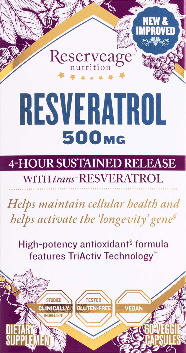 Resveratrol, 500 mg, 60 Veggie Capsules , Brand_Reserveage Form_Veggie Caps Potency_500 mg Size_60 Caps