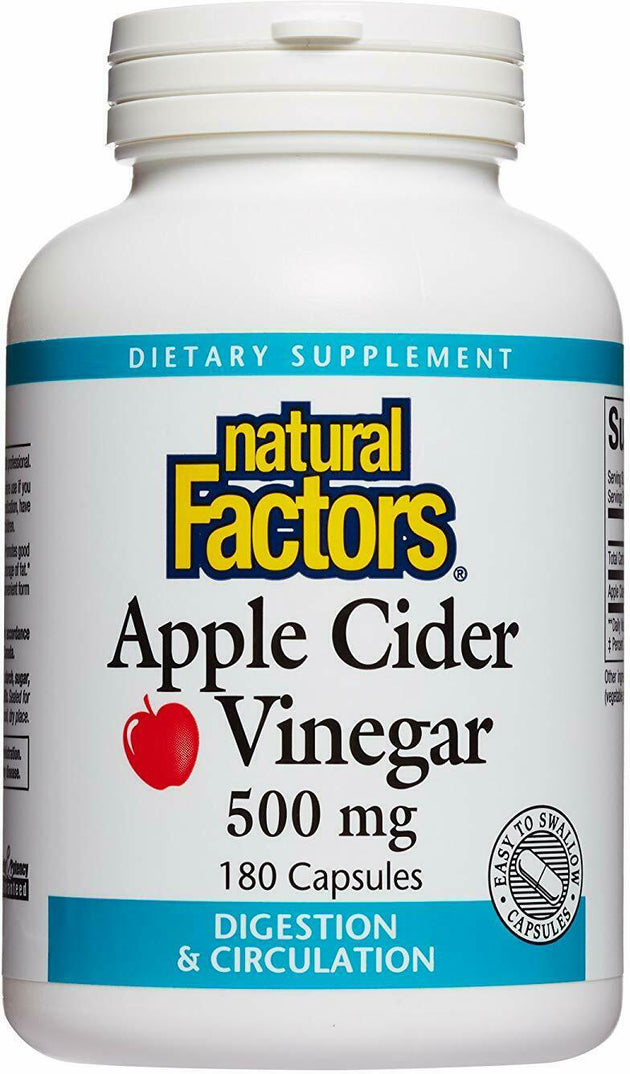 Apple Cider Vinegar, 500 mg, 180 Capsules , Brand_Natural Factors Form_Capsules Potency_500 mg Size_180 Softgels