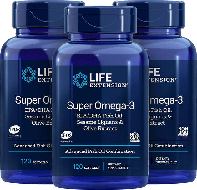 3 × Super Omega-3 Plus EPA/DHA Fish Oil, Sesame Lignans, Olive Extract, Krill & Astaxanthin, 120 Softgels (SAVE $76.47!) ,