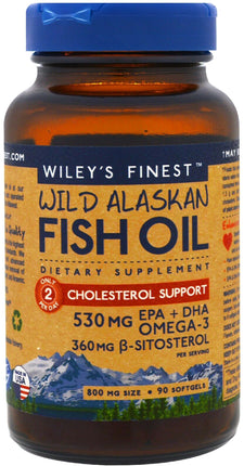 Wild Alaskan Fish Oil, 530 mg EPA + DHA and Omega-3 with 360 mg B-Sitosterol, 90 Softgels