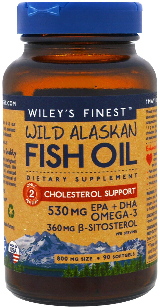 Wild Alaskan Fish Oil, 530 mg EPA + DHA and Omega-3 with 360 mg B-Sitosterol, 90 Softgels , Brand_Wiley's Fish Oil Form_Softgels Potency_530 mg Size_90 Caps