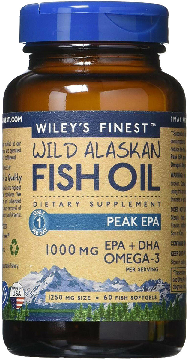 Wild Alaskan Fish Oil Peak EPA, 1000 mg of EPA + DHA and Omega-3, 60 Softgels , Brand_Wiley's Fish Oil Potency_1000 mg Size_60 Caps