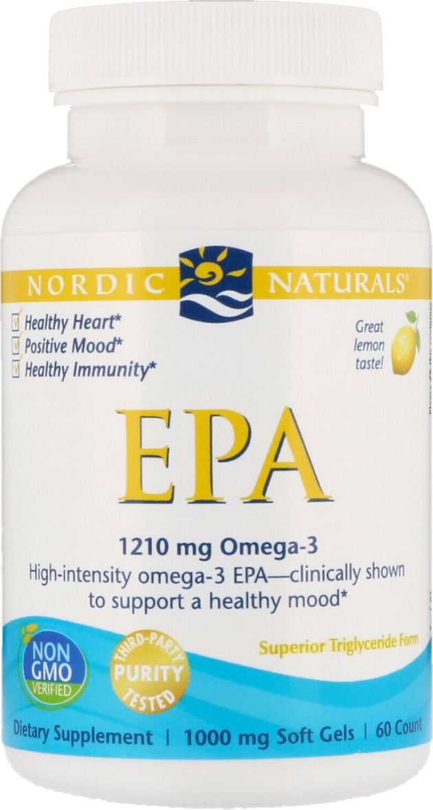 EPA, 1210 mg of Omega-3, Lemon Flavor, 60 Softgels , Brand_Nordic Naturals Flavor_Lemon Potency_10 mg Size_60 Softgels