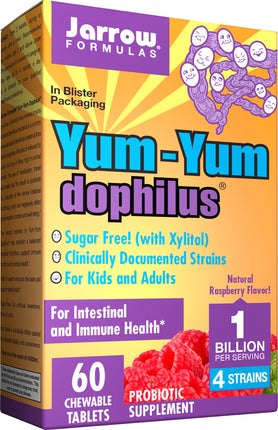 Yum-Yum Dophilus® Natural Raspberry, 60 Chewable Tablets , Brand_Jarrow Formulas Form_Chewable Tablets Size_60 Chewables