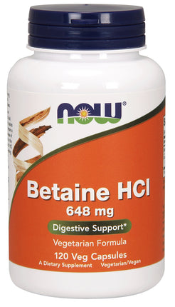 Betaine HCl 648 mg, 120 Capsules , Brand_NOW Foods Form_Capsules Potency_648 mg Size_120 Caps