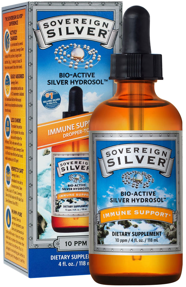 Bio-Active Silver Hydrosol™, 10 ppm, Dropper, 4 Fl Oz (118 mL) Liquid , Brand_Sovereign Silver Form_Liquid Size_4 Oz