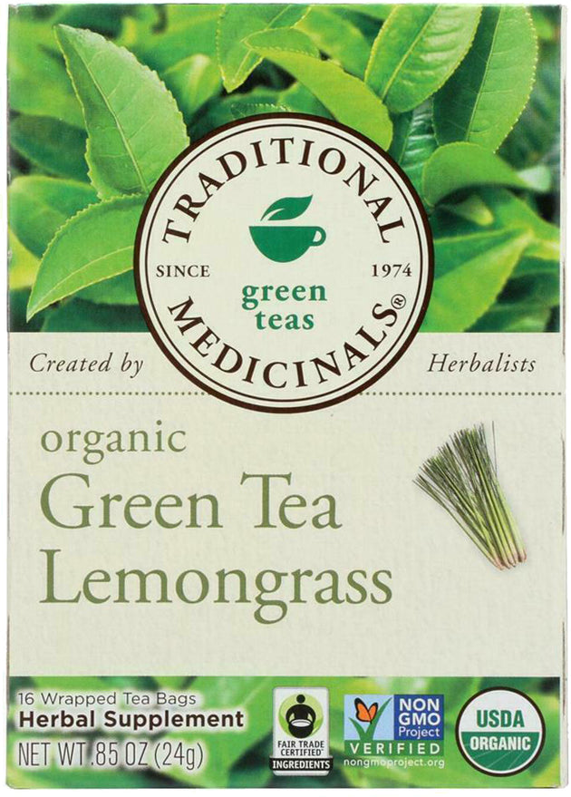 Organic Green Tea with Lemongrass, 0.85 Oz (24 g) - 16 Tea Bags , Brand_Traditional Medicinals Teas Form_Tea Bags Size_0.85 Oz