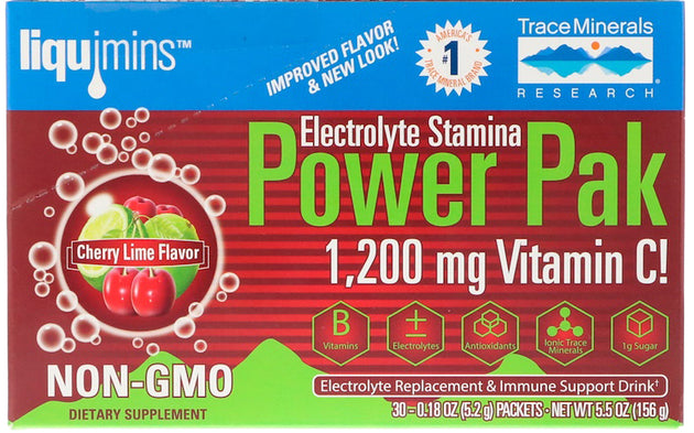 Electrolyte Stamina PowerPak, Cherry Flavor, 30 x 0.18 Oz (5.2 g) Powder Packets , Brand_Trace Minerals Flavor_Cherry Form_Powder Size_30 Tabs