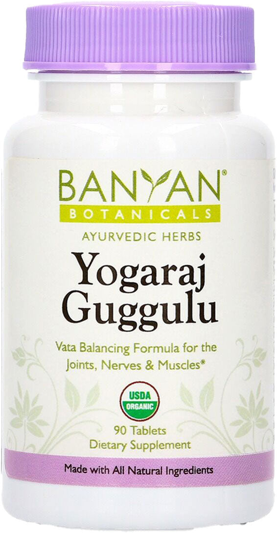 Yogaraj Guggulu (Organic), 300 mg, 90 Tablets , Ayurveda Ayurveda Vipaka_Pungent Ayurveda Virya_Heating Brand_Banyan Botanicals Form_Tablets Size_90 Tablets