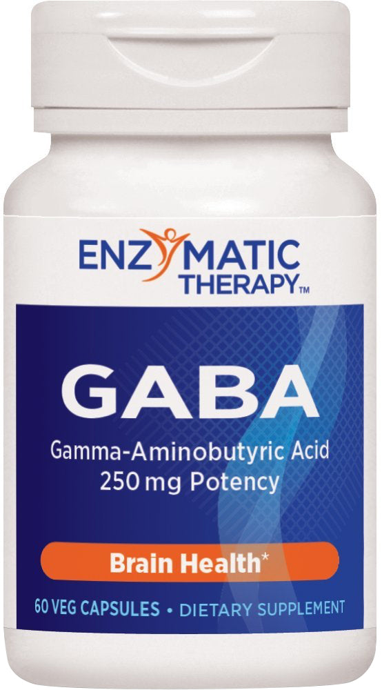GABA, Gamma-Aminobutyric Acid, 250 mg, 60 Veg Capsules , Brand_Enzymatic Therapy Form_Veg Capsules Potency_250 mg Size_60 Caps