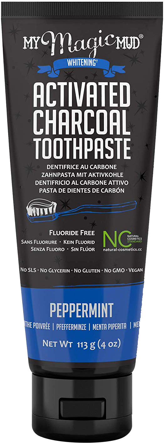 Activated Charcoal Toothpaste, Peppermint Flavor, 4 Oz (113 g) Paste , Brand_My Magic Mud Flavor_Peppermint Form_Paste Size_4 Oz