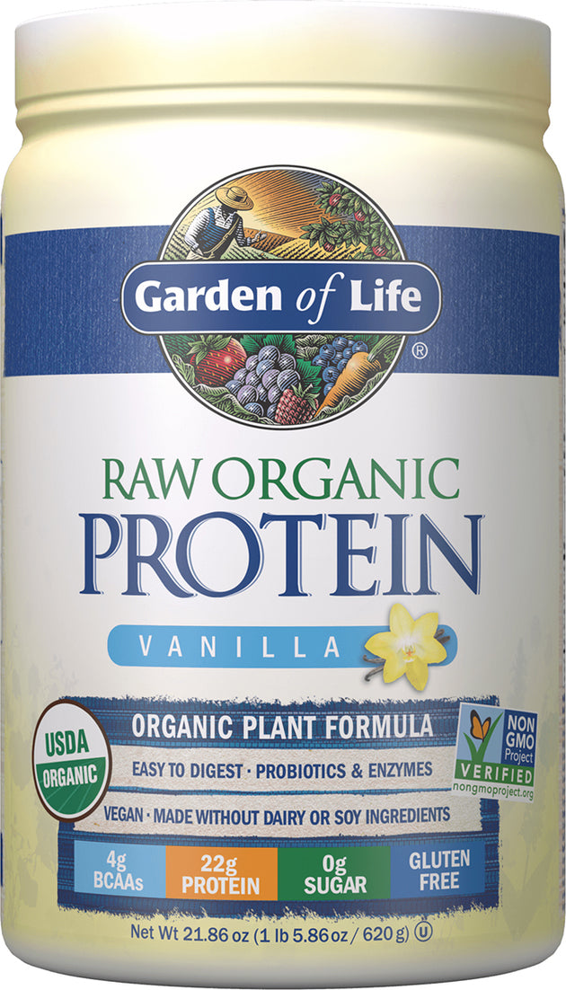 Raw Organic Protein Powder, Vanilla Flavor, 21.86 Oz (620 g) Powder , Brand_Garden of Life Flavor_Vanilla Form_Powder Size_21.86 Oz