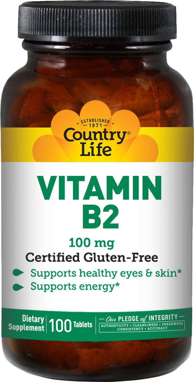 Vitamin B2 100 mg, 100 Tablets , Brand_Country Life Potency_100 mg Size_100 Tabs