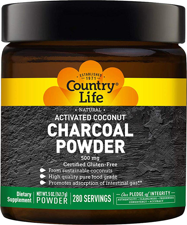 Activated Coconut Charcoal Powder 500 mg, 5 oz (141.7 g) , Brand_Country Life Form_Powder Potency_500 mg Size_5 Oz