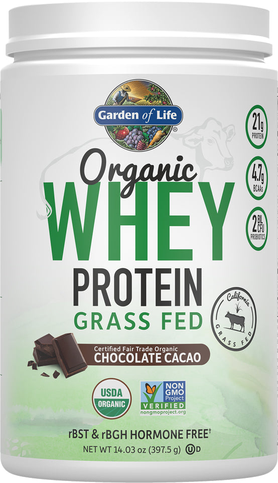 Organic Grass-Fed Whey Protein, Chocolate Flavor, 14.03 Oz (397.5 g) Powder , Brand_Garden of Life Flavor_Chocolate Form_Powder Size_14.03 Oz