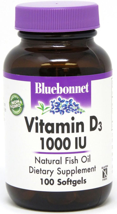 Vitamin D3, 1000 IU, 100 Softgels , Brand_Bluebonnet Flavor_Unflavored Potency_1000 iu Size_100 Caps