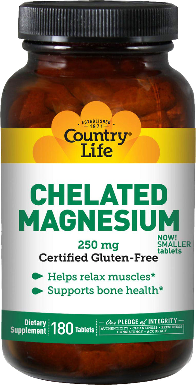 Chelated Magnesium 250 mg, 180 Tablets , Brand_Country Life Form_Tablets Potency_250 mg Size_180 Tabs