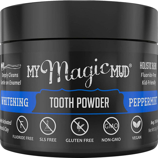 Charcoal Whitening Tooth Powder, Peppermint Flavor, 1.06 Oz (30 g) Powder , Brand_My Magic Mud Flavor_Peppermint Form_Powder Size_1.06 Oz