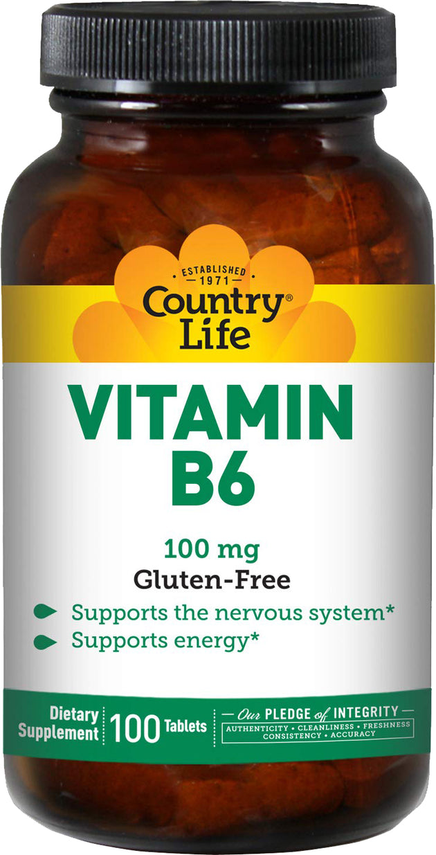 Vitamin B6 100 mg, 100 Tablets , Brand_Country Life Potency_100 mg Size_100 Tabs