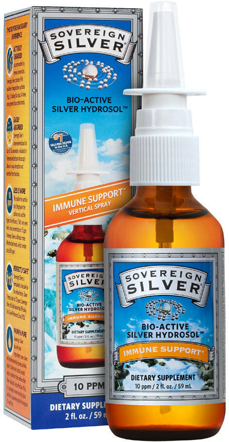 Bio-Active Silver Hydrosol™, 10 ppm, Vertical Spray, 2 Fl Oz (59 mL) Liquid , Brand_Sovereign Silver Form_Liquid Size_2 Oz