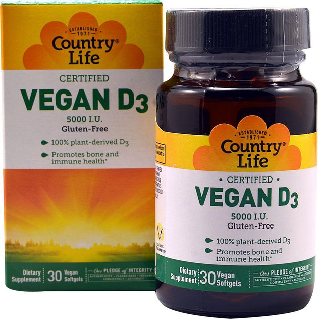 Vegan D3 5000 IU, 30 Vegan Softgels , Brand_Country Life Form_Vegan Softgels Size_30 Softgels