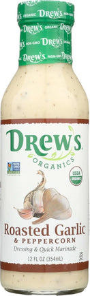 Organic Roasted Garlic & Peppercorn, 12 Oz (354 mL) Dressing , Brand_Drews All Natural Form_Dressing Size_12 Oz