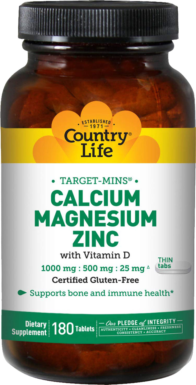 Calcium Magnesium Zinc with Vitamin D, 180 Vegetarian Capsules , Brand_Country Life Form_Vegetarian Capsules Size_180 Caps
