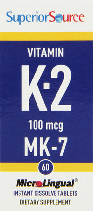Vitamin K2, 100 mcg, 60 Instant Dissolve Tablets , Brand_Superior Source Form_Instant Dissolve Tablets Potency_100 mcg Size_60 Tabs