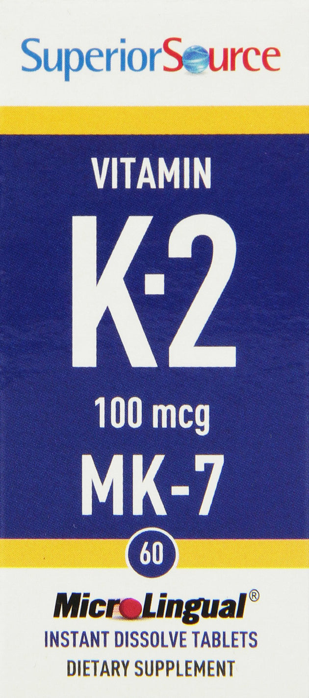 Vitamin K2, 100 mcg, 60 Instant Dissolve Tablets , Brand_Superior Source Form_Instant Dissolve Tablets Potency_100 mcg Size_60 Tabs