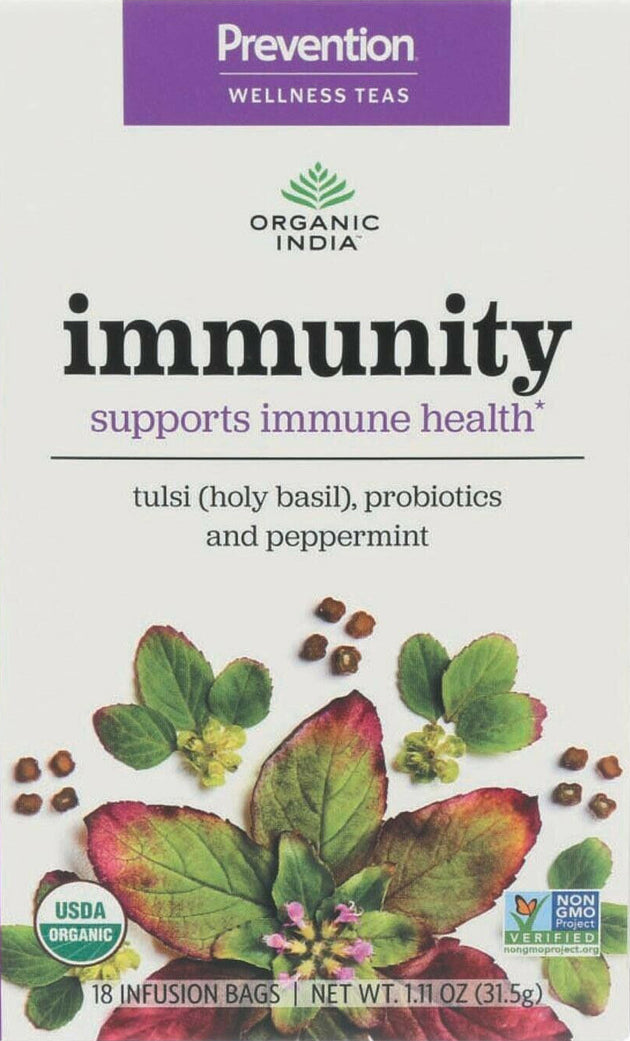 Immunity with Tulsi, Probiotics and Peppermint, 1.11 Oz (31.5 g) 18 Tea Bags , Brand_Organic India Form_Tea Bags Size_18 Count