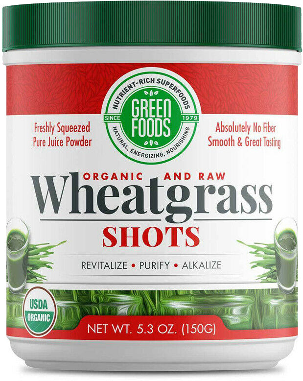 Organic and Raw Wheatgrass Shots, 5.3 Oz (150 g) Powder , Brand_Green Foods Form_Powder Size_5.3 Oz