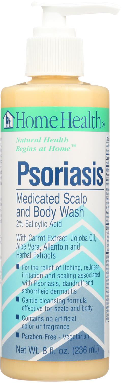 Psoriasis Medicated Scalp and Body Wash - 2% Salicylic Acid with Carrot Extract Jojoba Oil Aloe Vera Allantoin and Herbal Extracts, 8 Fl Oz (236 mL) Liquid , Brand_Home Health Form_Liquid Size_8 Fl Oz