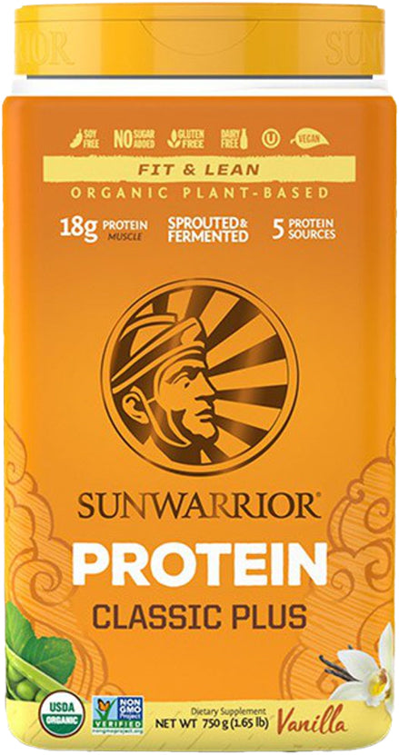 Organic Plant-Based Protein, 20 g of Protein, Vanilla Flavor, 1.65 Lb (750 g) Powder , Brand_Sunwarrior Flavor_Vanilla Form_Powder Potency_18 g Size_750 g