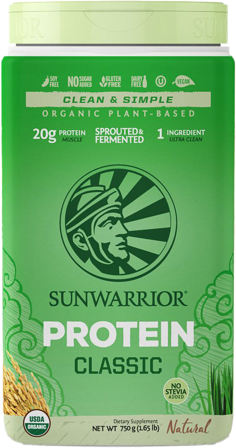 Organic Plant-Based Protein, 20 g of Protein, Natural Flavor, 1.65 Lb (750 g) Powder , Brand_Sunwarrior Flavor_Natural Form_Powder Potency_20 g Size_750 g