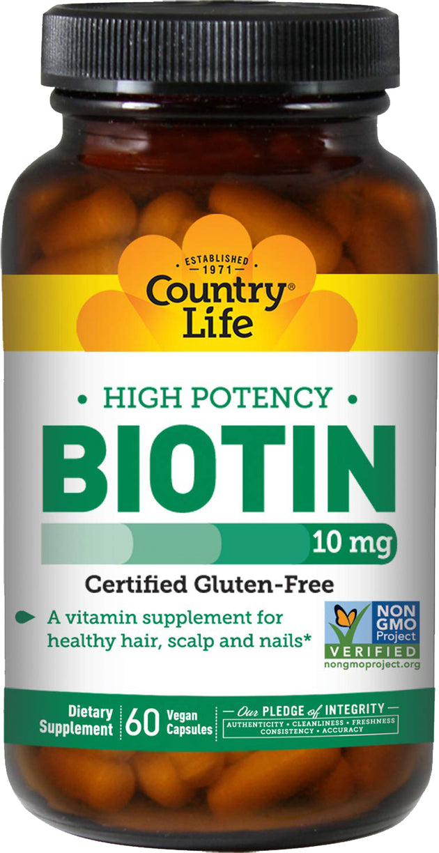 High Potency Biotin 10 mg, 60 Vegetarian Capsules , Brand_Country Life Potency_10 mg Size_60 Caps
