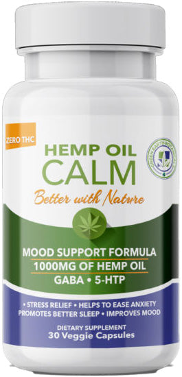 Hemp Oil Calm Mood Support Formula, 1000 mg of Hemp Oil with GABA and 5-HTP, 30 Veggie Capsules , 20% Off - Everyday [On]