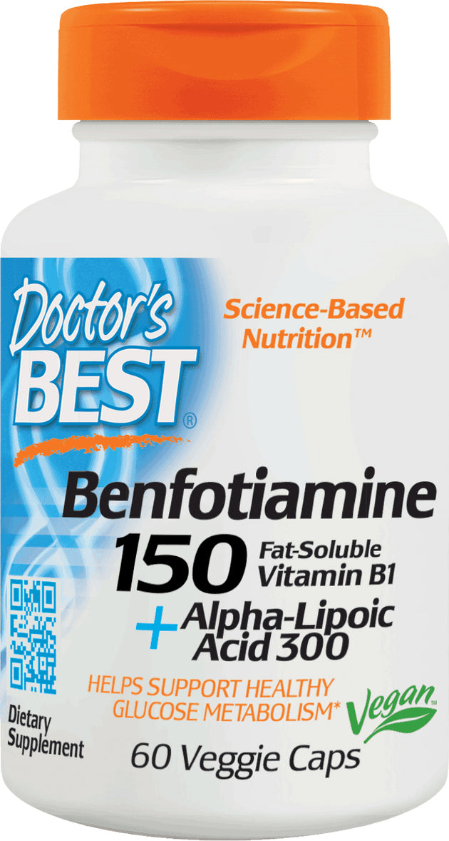 Benfotiamine 150 + Alpha-Lipoic Acid 300, 60 Vegetarian Capsules , Brand_Doctor's Best Form_Vegetarian Capsules Size_60 Caps