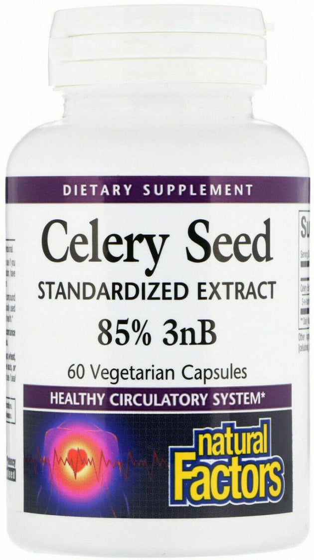 Celery Seed (Standardized Extract) 85% 3nB, 60 Vegetarian Capsules , Brand_Natural Factors Form_Vegetarian Capsules Size_60 Caps