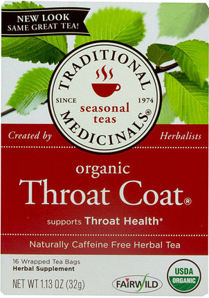 Organic Throat Coat® supports Throat Health, 1.13 Oz (32 g) - 16 Tea Bags , Brand_Traditional Medicinals Teas Form_Tea Bags Size_16 Count