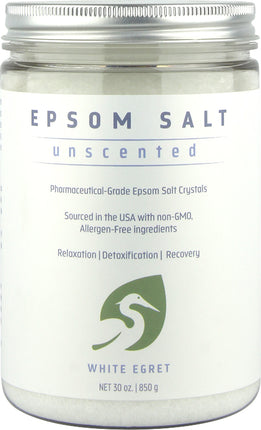 Epsom Salt USP-grade Salt Crystals, Unscented, 30 Oz (850 g) Salt Crystals , Brand_White Egret Form_Salt Crystals Size_30 Oz