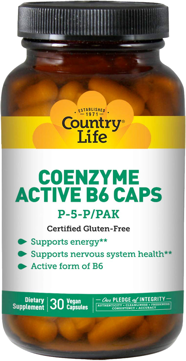 Coenzyme Active B6 Caps, P-5-P PAK, 50 mg, 30 Vegetarian Capsules , Brand_Country Life Form_Vegetarian Capsules Potency_50 mg Size_30 Caps