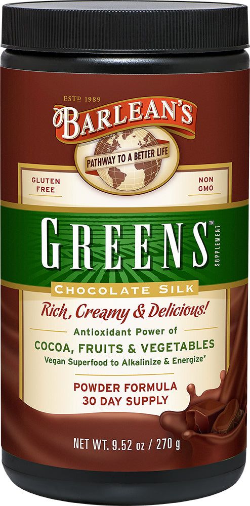 Greens, Chocolate Silk Flavor, 9.52 Oz (270 g) Powder , Brand_Barleans Flavor_Chocolate Form_Powder Size_9 Oz