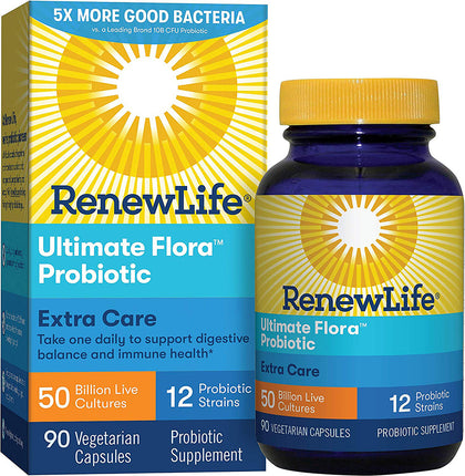 Extra Care Ultimate Flora™ Probiotic 50 Billion Cultures & 10 Probiotic Strains, 90 Vegetable Capsules