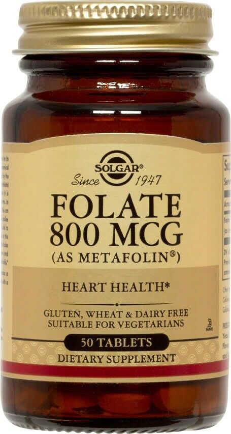 Folate (as Metafolin), 800 mcg, 50 Tablets , Brand_Solgar Form_Tablets Potency_800 mcg Size_50 Tabs