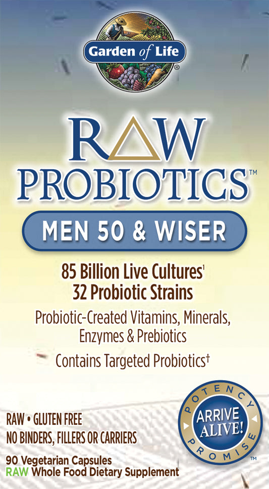 Raw Probiotics™ Men 50 & Wiser, 90 Vegetarian Capsules , Brand_Garden of Life caps Form_Vegetarian Capsules Size_90 Caps
