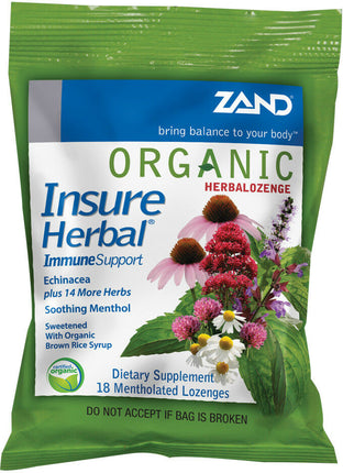 Organic HerbaLozenge Insure Herbal® with Echinacea plus 14 More Herbs, Soothing Menthol, 18 Lozenges , Brand_Zand Form_Lozenges Size_18 Lozenges