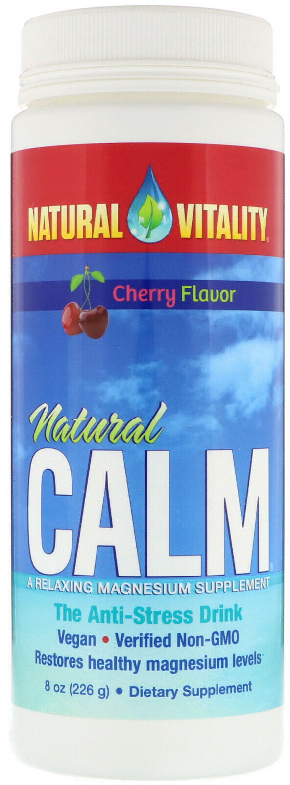 Natural Calm The Anti-Stress Drink, Cherry Flavor, 8 Oz (226 g) Powder , Brand_Natural Vitality Flavor_Cherry Form_Powder Size_8 Oz