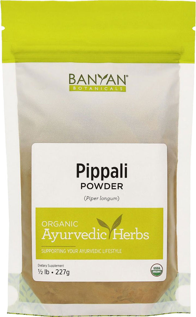 Pippali (Organic), 0.5 Lbs (227 g) Powder , Ayurveda Ayurveda Rasa_Pungent Ayurveda Vipaka_Sweet Ayurveda Virya_Heating Brand_Banyan Botanicals Form_Powder Size_0.5 Lbs